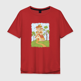 Мужская футболка хлопок Oversize с принтом Мультяшный домик в лесу , 100% хлопок | свободный крой, круглый ворот, “спинка” длиннее передней части | Тематика изображения на принте: 