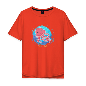 Мужская футболка хлопок Oversize с принтом Мультяшная медуза под водой в Тюмени, 100% хлопок | свободный крой, круглый ворот, “спинка” длиннее передней части | Тематика изображения на принте: 