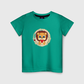 Детская футболка хлопок с принтом Мультяшный львёнок с сердцем в Санкт-Петербурге, 100% хлопок | круглый вырез горловины, полуприлегающий силуэт, длина до линии бедер | Тематика изображения на принте: 