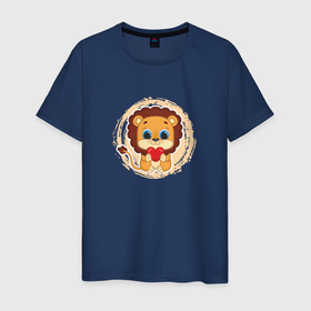 Мужская футболка хлопок с принтом Мультяшный львёнок с сердцем в Санкт-Петербурге, 100% хлопок | прямой крой, круглый вырез горловины, длина до линии бедер, слегка спущенное плечо. | Тематика изображения на принте: 