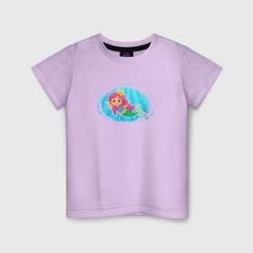 Детская футболка хлопок с принтом Маленькая русалочка под водой , 100% хлопок | круглый вырез горловины, полуприлегающий силуэт, длина до линии бедер | 