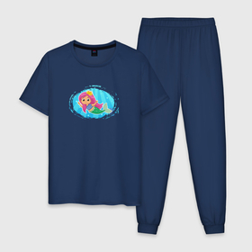 Мужская пижама хлопок с принтом Маленькая русалочка под водой в Тюмени, 100% хлопок | брюки и футболка прямого кроя, без карманов, на брюках мягкая резинка на поясе и по низу штанин
 | 