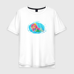 Мужская футболка хлопок Oversize с принтом Маленькая русалочка под водой , 100% хлопок | свободный крой, круглый ворот, “спинка” длиннее передней части | Тематика изображения на принте: 