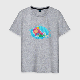Мужская футболка хлопок с принтом Маленькая русалочка под водой в Тюмени, 100% хлопок | прямой крой, круглый вырез горловины, длина до линии бедер, слегка спущенное плечо. | Тематика изображения на принте: 