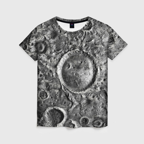 Женская футболка 3D с принтом Поверхность луны , 100% полиэфир ( синтетическое хлопкоподобное полотно) | прямой крой, круглый вырез горловины, длина до линии бедер | Тематика изображения на принте: 