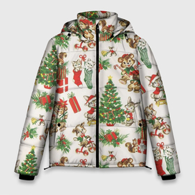 Мужская зимняя куртка 3D с принтом Christmas Рождество в Санкт-Петербурге, верх — 100% полиэстер; подкладка — 100% полиэстер; утеплитель — 100% полиэстер | длина ниже бедра, свободный силуэт Оверсайз. Есть воротник-стойка, отстегивающийся капюшон и ветрозащитная планка. 

Боковые карманы с листочкой на кнопках и внутренний карман на молнии. | Тематика изображения на принте: 