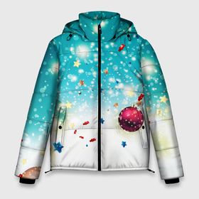 Мужская зимняя куртка 3D с принтом Шарики новогодние в Новосибирске, верх — 100% полиэстер; подкладка — 100% полиэстер; утеплитель — 100% полиэстер | длина ниже бедра, свободный силуэт Оверсайз. Есть воротник-стойка, отстегивающийся капюшон и ветрозащитная планка. 

Боковые карманы с листочкой на кнопках и внутренний карман на молнии. | 