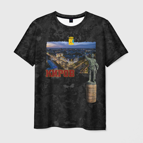 Мужская футболка 3D с принтом Киров   вечерний город и памятник в Тюмени, 100% полиэфир | прямой крой, круглый вырез горловины, длина до линии бедер | 