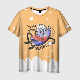 Мужская футболка 3D с принтом Happy new beer 2023 в Петрозаводске, 100% полиэфир | прямой крой, круглый вырез горловины, длина до линии бедер | Тематика изображения на принте: 