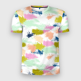 Мужская футболка 3D Slim с принтом Разноцветные мазки красками модный узор в Белгороде, 100% полиэстер с улучшенными характеристиками | приталенный силуэт, круглая горловина, широкие плечи, сужается к линии бедра | 