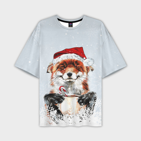 Мужская футболка OVERSIZE 3D с принтом Merry Christmas foxy в Екатеринбурге,  |  | Тематика изображения на принте: 