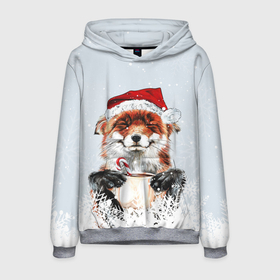 Мужская толстовка 3D с принтом Merry Christmas foxy в Кировске, 100% полиэстер | двухслойный капюшон со шнурком для регулировки, мягкие манжеты на рукавах и по низу толстовки, спереди карман-кенгуру с мягким внутренним слоем. | Тематика изображения на принте: 