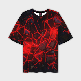 Мужская футболка OVERSIZE 3D с принтом Кристаллы в красных нитях в Санкт-Петербурге,  |  | 