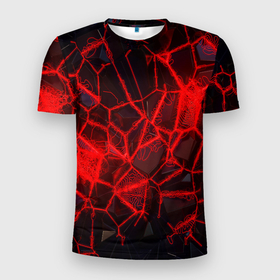 Мужская футболка 3D Slim с принтом Кристаллы в красных нитях в Санкт-Петербурге, 100% полиэстер с улучшенными характеристиками | приталенный силуэт, круглая горловина, широкие плечи, сужается к линии бедра | Тематика изображения на принте: 