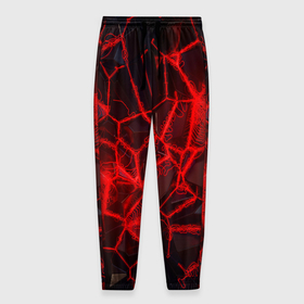Мужские брюки 3D с принтом Кристаллы в красных нитях в Санкт-Петербурге, 100% полиэстер | манжеты по низу, эластичный пояс регулируется шнурком, по бокам два кармана без застежек, внутренняя часть кармана из мелкой сетки | Тематика изображения на принте: 