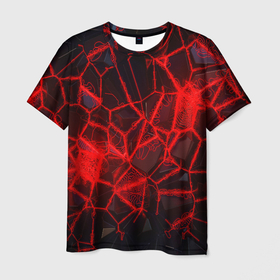 Мужская футболка 3D с принтом Кристаллы в красных нитях в Санкт-Петербурге, 100% полиэфир | прямой крой, круглый вырез горловины, длина до линии бедер | Тематика изображения на принте: 