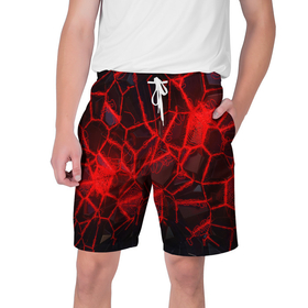 Мужские шорты 3D с принтом Кристаллы в красных нитях в Екатеринбурге,  полиэстер 100% | прямой крой, два кармана без застежек по бокам. Мягкая трикотажная резинка на поясе, внутри которой широкие завязки. Длина чуть выше колен | 