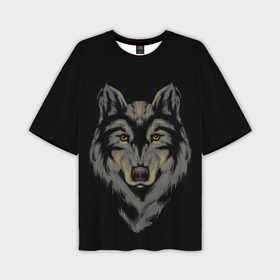 Мужская футболка OVERSIZE 3D с принтом Голова серого волка ,  |  | 