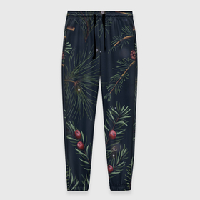 Мужские брюки 3D с принтом Новый год ночной лес в Кировске, 100% полиэстер | манжеты по низу, эластичный пояс регулируется шнурком, по бокам два кармана без застежек, внутренняя часть кармана из мелкой сетки | 