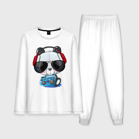 Мужская пижама хлопок (с лонгсливом) с принтом Прикольный маленький панда в очках с магнитолой в Тюмени,  |  | 