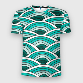 Мужская футболка 3D Slim с принтом Зелёный окружные паттерны в Екатеринбурге, 100% полиэстер с улучшенными характеристиками | приталенный силуэт, круглая горловина, широкие плечи, сужается к линии бедра | Тематика изображения на принте: 