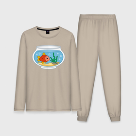 Мужская пижама хлопок (с лонгсливом) с принтом Аквариум и рыбка в Курске,  |  | 