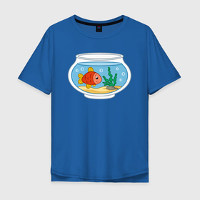 Мужская футболка хлопок Oversize с принтом Аквариум и рыбка в Новосибирске, 100% хлопок | свободный крой, круглый ворот, “спинка” длиннее передней части | 
