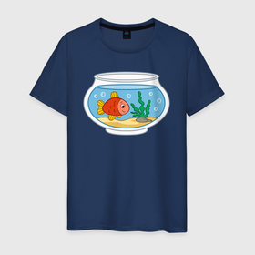 Мужская футболка хлопок с принтом Аквариум и рыбка в Новосибирске, 100% хлопок | прямой крой, круглый вырез горловины, длина до линии бедер, слегка спущенное плечо. | 