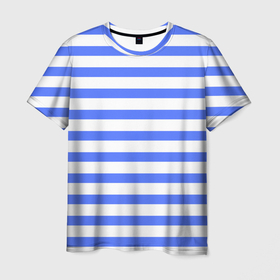Мужская футболка 3D с принтом Синяя тельняшка в Санкт-Петербурге, 100% полиэфир | прямой крой, круглый вырез горловины, длина до линии бедер | 