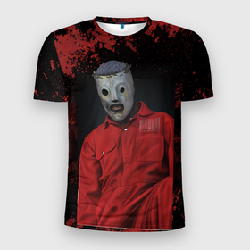 Мужская футболка 3D Slim с принтом Slipknot red  black в Курске, 100% полиэстер с улучшенными характеристиками | приталенный силуэт, круглая горловина, широкие плечи, сужается к линии бедра | 