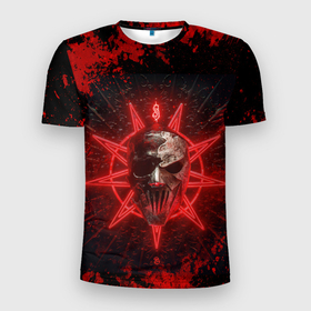 Мужская футболка 3D Slim с принтом Slipknot red satan star в Новосибирске, 100% полиэстер с улучшенными характеристиками | приталенный силуэт, круглая горловина, широкие плечи, сужается к линии бедра | 