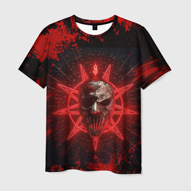 Мужская футболка 3D с принтом Slipknot red satan star в Новосибирске, 100% полиэфир | прямой крой, круглый вырез горловины, длина до линии бедер | 