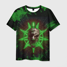 Мужская футболка 3D с принтом Slipknot green star в Рязани, 100% полиэфир | прямой крой, круглый вырез горловины, длина до линии бедер | 