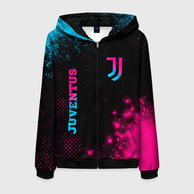 Мужская толстовка 3D на молнии с принтом Juventus   neon gradient: надпись, символ , 100% полиэстер | длина до линии бедра, манжеты и пояс оформлены мягкой тканевой резинкой, двухслойный капюшон со шнурком для регулировки, спереди молния, по бокам два кармана | Тематика изображения на принте: 