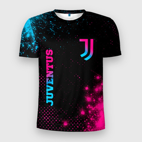 Мужская футболка 3D Slim с принтом Juventus   neon gradient: надпись, символ в Тюмени, 100% полиэстер с улучшенными характеристиками | приталенный силуэт, круглая горловина, широкие плечи, сужается к линии бедра | 