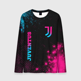 Мужской лонгслив 3D с принтом Juventus   neon gradient: надпись, символ в Кировске, 100% полиэстер | длинные рукава, круглый вырез горловины, полуприлегающий силуэт | 