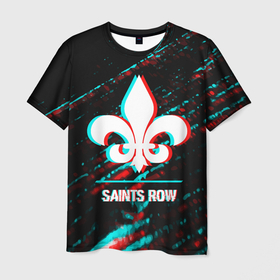 Мужская футболка 3D с принтом Saints Row в стиле glitch и баги графики на темном фоне в Санкт-Петербурге, 100% полиэфир | прямой крой, круглый вырез горловины, длина до линии бедер | Тематика изображения на принте: 