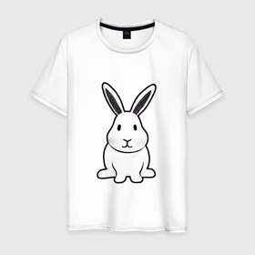 Мужская футболка хлопок с принтом Снежный кролик в Петрозаводске, 100% хлопок | прямой крой, круглый вырез горловины, длина до линии бедер, слегка спущенное плечо. | 