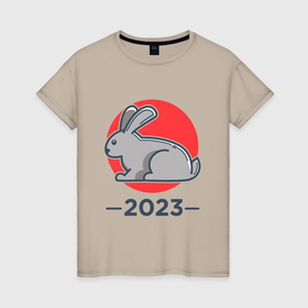 Женская футболка хлопок с принтом Кролик 2023 в Екатеринбурге, 100% хлопок | прямой крой, круглый вырез горловины, длина до линии бедер, слегка спущенное плечо | 