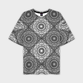 Мужская футболка OVERSIZE 3D с принтом Ажурный кружевной узор пэчворк  Черно белые квадраты ,  |  | 