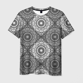 Мужская футболка 3D с принтом Ажурный кружевной узор пэчворк  Черно белые квадраты в Петрозаводске, 100% полиэфир | прямой крой, круглый вырез горловины, длина до линии бедер | 