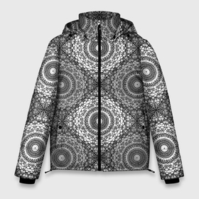 Мужская зимняя куртка 3D с принтом Ажурный кружевной узор пэчворк  Черно белые квадраты в Тюмени, верх — 100% полиэстер; подкладка — 100% полиэстер; утеплитель — 100% полиэстер | длина ниже бедра, свободный силуэт Оверсайз. Есть воротник-стойка, отстегивающийся капюшон и ветрозащитная планка. 

Боковые карманы с листочкой на кнопках и внутренний карман на молнии. | Тематика изображения на принте: 