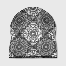 Шапка 3D с принтом Ажурный кружевной узор пэчворк  Черно белые квадраты в Петрозаводске, 100% полиэстер | универсальный размер, печать по всей поверхности изделия | Тематика изображения на принте: 