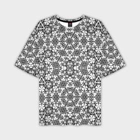 Мужская футболка OVERSIZE 3D с принтом Черно белый кружевной ажурный узор Цветочное кружево в Санкт-Петербурге,  |  | 