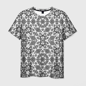 Мужская футболка 3D с принтом Черно белый кружевной ажурный узор Цветочное кружево в Новосибирске, 100% полиэфир | прямой крой, круглый вырез горловины, длина до линии бедер | 