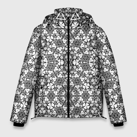 Мужская зимняя куртка 3D с принтом Черно белый кружевной ажурный узор Цветочное кружево в Новосибирске, верх — 100% полиэстер; подкладка — 100% полиэстер; утеплитель — 100% полиэстер | длина ниже бедра, свободный силуэт Оверсайз. Есть воротник-стойка, отстегивающийся капюшон и ветрозащитная планка. 

Боковые карманы с листочкой на кнопках и внутренний карман на молнии. | Тематика изображения на принте: 