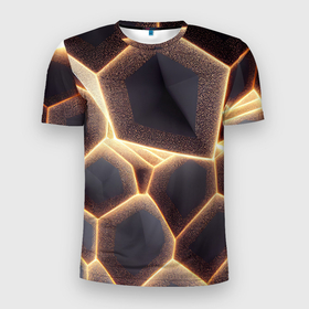 Мужская футболка 3D Slim с принтом Сотовая лава в Санкт-Петербурге, 100% полиэстер с улучшенными характеристиками | приталенный силуэт, круглая горловина, широкие плечи, сужается к линии бедра | 