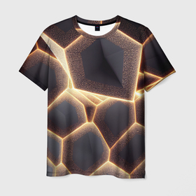 Мужская футболка 3D с принтом Сотовая лава в Санкт-Петербурге, 100% полиэфир | прямой крой, круглый вырез горловины, длина до линии бедер | Тематика изображения на принте: 