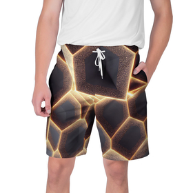 Мужские шорты 3D с принтом Сотовая лава в Санкт-Петербурге,  полиэстер 100% | прямой крой, два кармана без застежек по бокам. Мягкая трикотажная резинка на поясе, внутри которой широкие завязки. Длина чуть выше колен | 