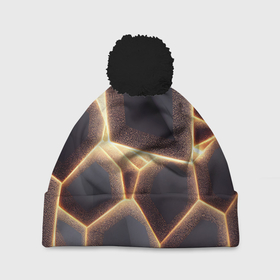 Шапка 3D c помпоном с принтом Сотовая лава в Санкт-Петербурге, 100% полиэстер | универсальный размер, печать по всей поверхности изделия | 